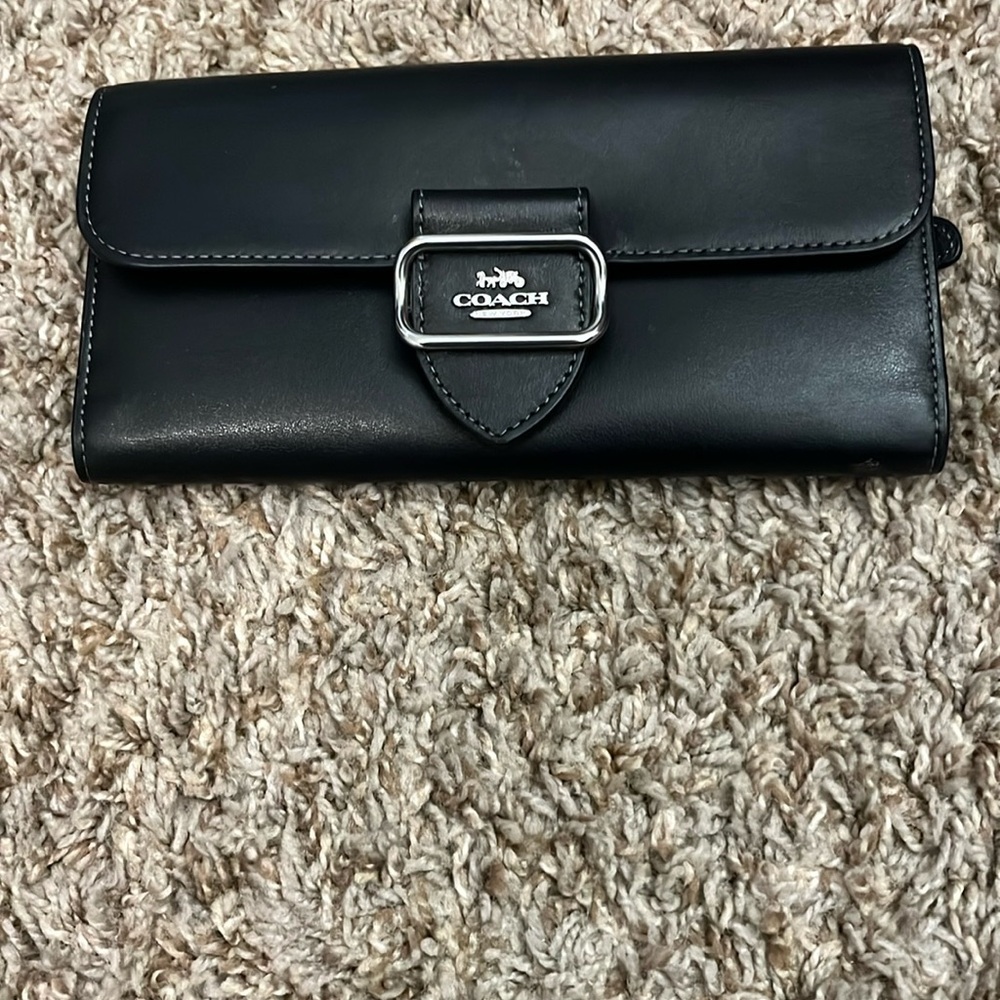 Coach Black Leather Clutch with Silver Buckle